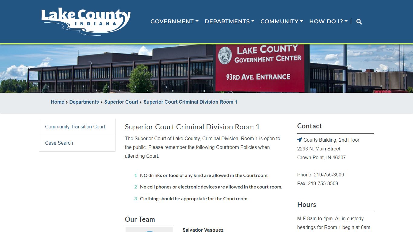 Superior Court Criminal Division Room 1 - Lake County, Indiana