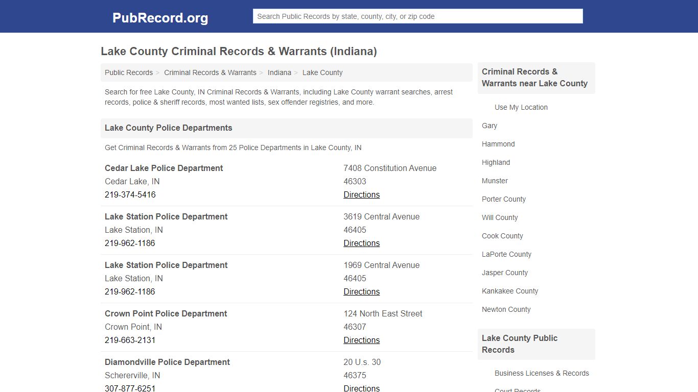 Lake County Criminal Records & Warrants (Indiana)